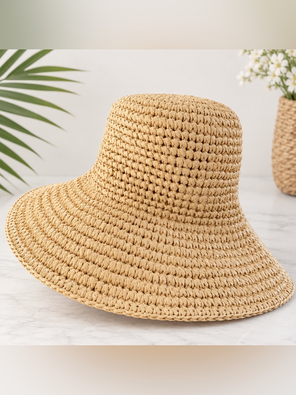 Abercrombie & Fitch Packable Crochet Wide-Brim Sun Hat - Natural Beige